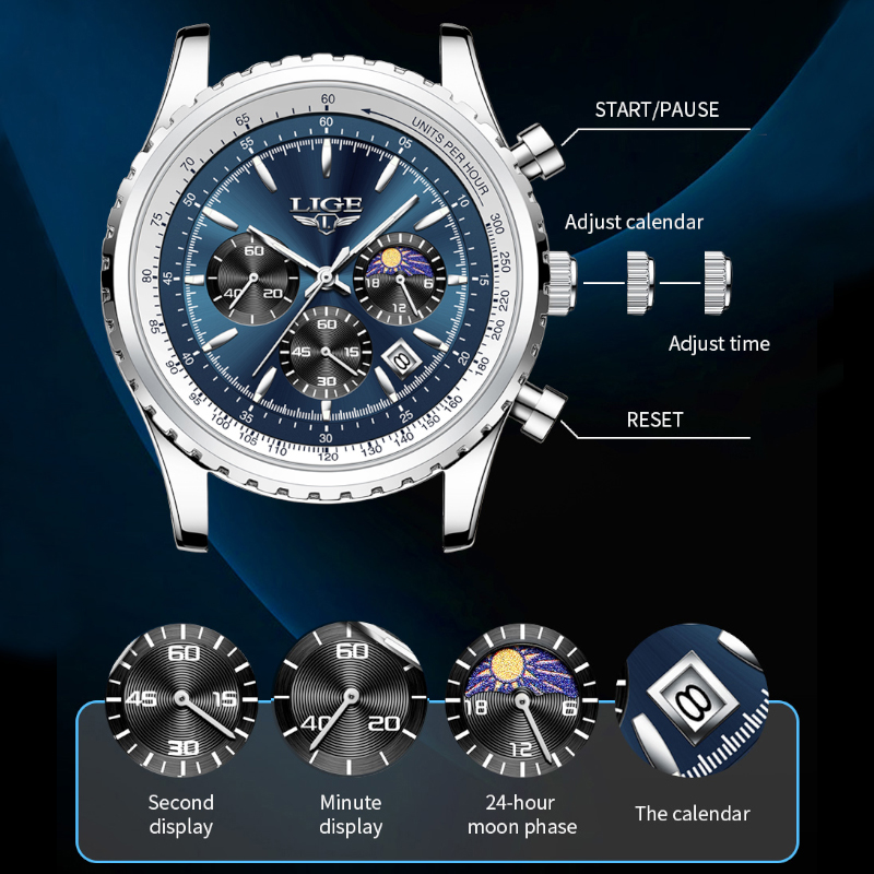 LIGE Brand Luxury Quartz Man W - Luxury Watch Name recension och pris