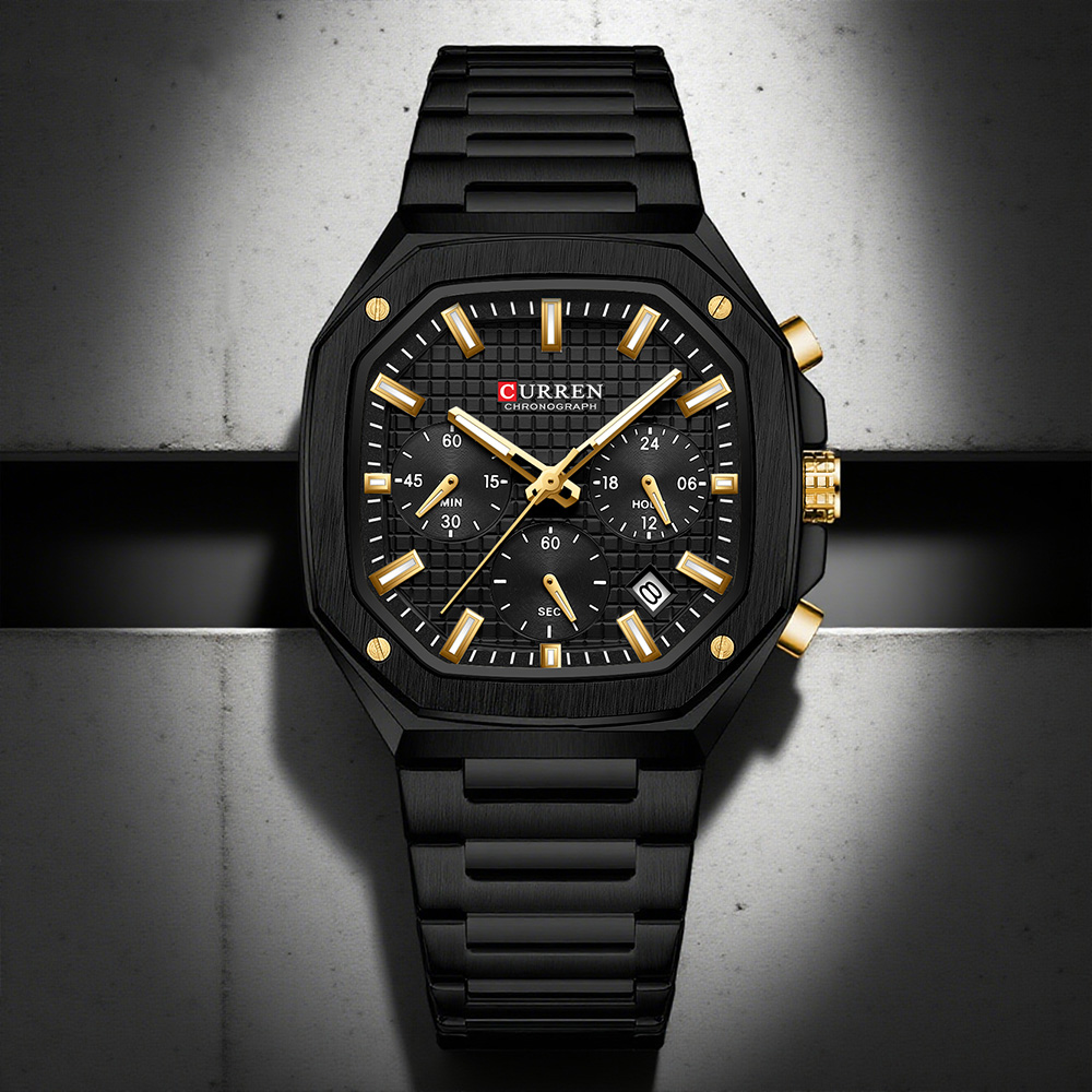CURREN Luxury Square Chrono Wa - Luxury Watch Gold recension och pris